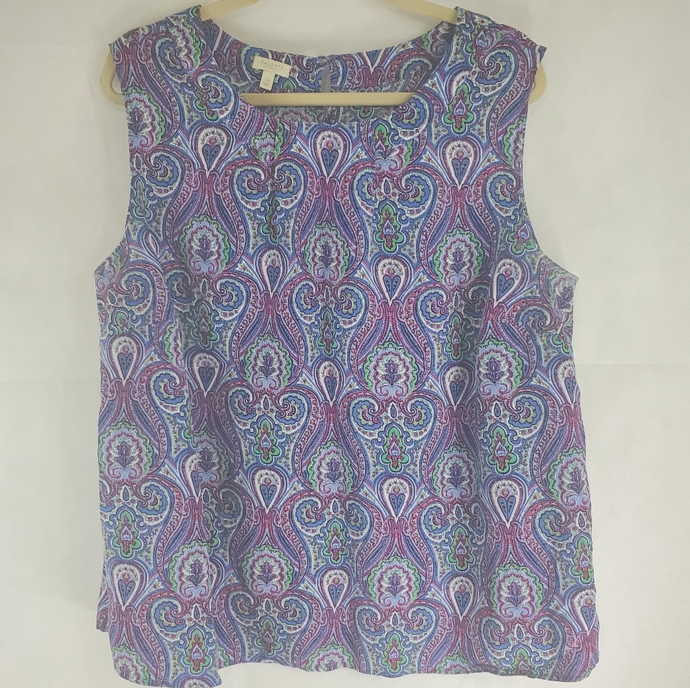 Talbots 2x Paisley Sleeveless Blouse Blue Purple